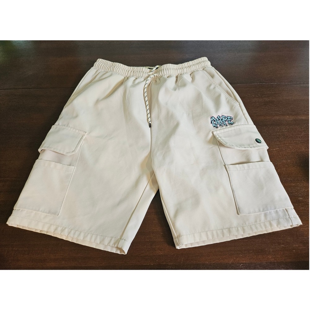 Public Record Cargo Shorts Mens Large Beige Dope Embroidered Patch Streetwear